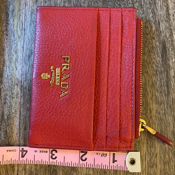 Prada red leather Moire and Saffiano card holder with gold-tone hardware - Picture 7 of 10